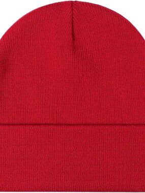 Unisex Red Warm Thick Knitted Cuffed Beanie Winter Pull-on Classic Skull Cap